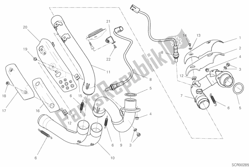 All parts for the Exhausrt Pipe Assy of the Ducati Scrambler Desert Sled 803 2019